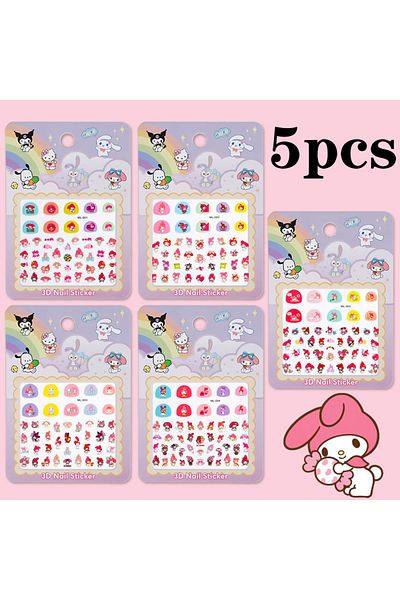 Miniso 3 5pcs/set Cartoon Hello Kitty 3d Nail Stickers Press On Nails Sanrio Melody Kuromi Nail Art Decora.