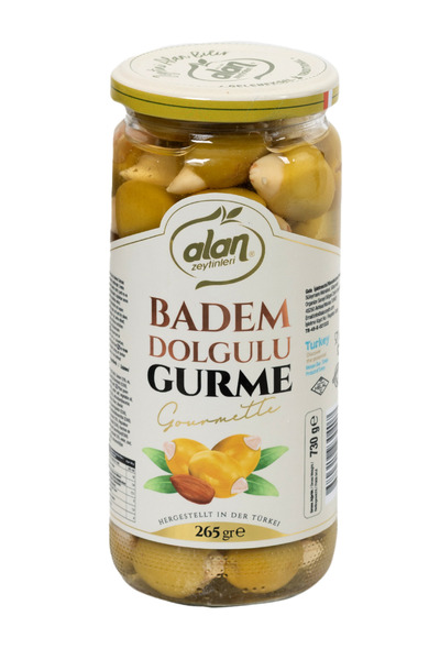 Alan Zeytinleri Badem Dolgulu Yeşil Zeytin Cam Kavanoz 265 GR