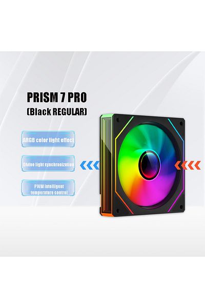 Choice مروحة هيكل كمبيوتر بريزم 7 برو عادية سوداء أخرى من A-RGB مقاس 12 سم مروحة تبريد هادئة بأربعة دبابيس PWM من Argb