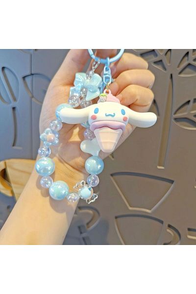 SANRIO 5 Beaded Keychain Hello Kitty Cinnamoroll Kuromi Cute Cartoon Doll Pendant Phone Chain Keych.