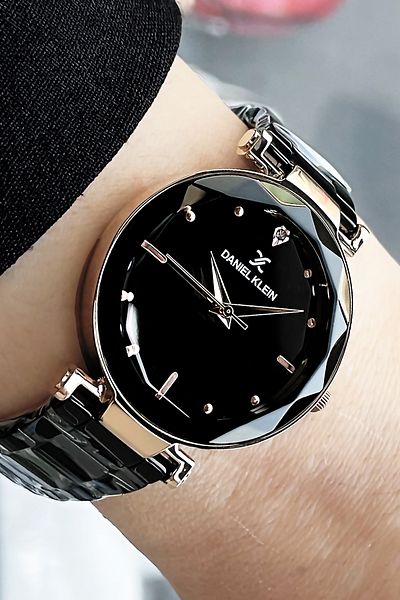 Daniel Klein Rhinestone Cutting Glass Waterproof Women Wristwatch Black Rose Color Steel Band Gift Bangle Dkby2038C7