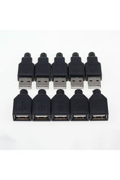 Choice Each 5pcs 10pcs Type A Male Female Usb 4 Pin Plug Socket Connector With Black Plastic Cover Type-a D