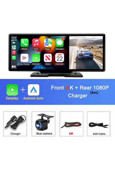 Develuck None Two Cameras A 10.26" Car Dvr Carplay Android Auto Dashcam 4k 3840*2160 Front And 1080p Rear Cam