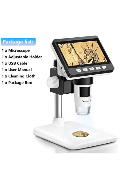 Choice مجهر رقمي أبيض 4.3 بوصة 1000X 1080P 50-1000x 1080P ميكروسكوب عملة معدنية 2000 مللي أمبير في الساعة
