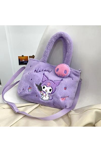 Miniso About 25cm Kuromi Kawaii Sanrio Plush Bag Handbag Cinnamoroll Tote Plushie Shoulder Messenger Bags K
