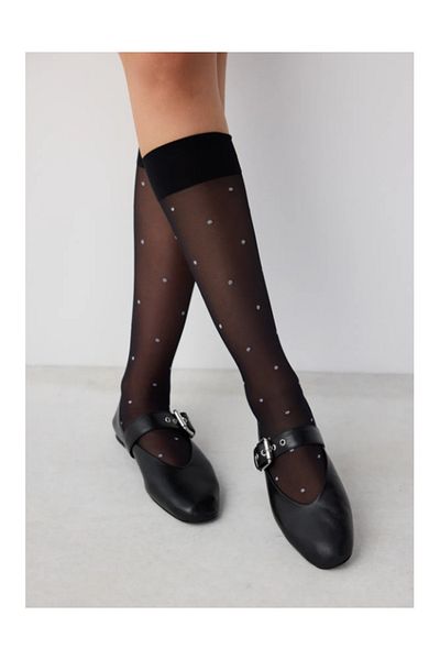 Penti Дамски черни чорапи с шарки на точки Dotty 2 бр.
