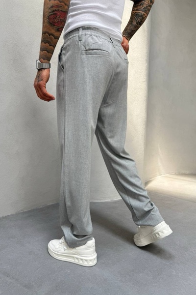 MADZEYMODA Gray Pleated Baggy Men's Trousers - Ke-1000