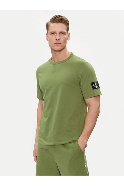 Calvin Klein Khaki Men's T-shirt - Logo Detailed, Short Sleeve