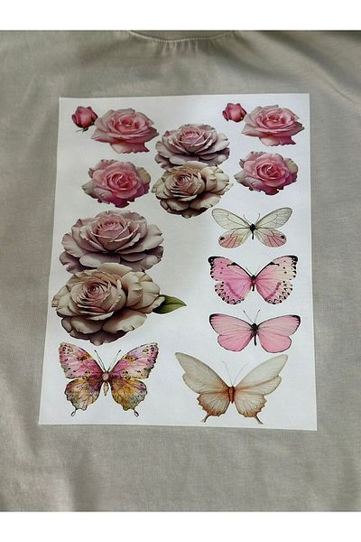 Gönülden Tasarım TRANSFER DE IMPRIMARE FLORI FLORIȚĂLE CU FIER DE FIERDĂ ARMĂ 24X19 CM