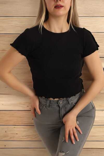 Aslında Look Тениска с къс ръкав, оребрена ликра, бади и кръгло деколте - Esa...