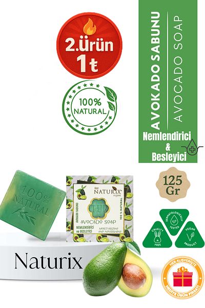 Naturix Avocado Extract Soap 125 Gr |   Intensive Moisturizing & Nourishing Soap