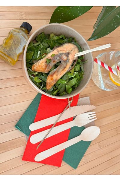 alenked Disposable Wooden Board Spoon Fork Knife Set 24 Pieces (8 Forks 8 Spoons 8 Knives)