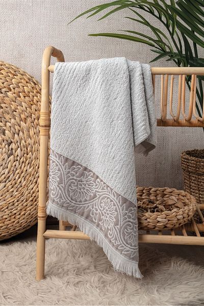 Sevim Gray Color Bamboo Hand Towel - Soft & Highly Absorbent Towel with Embossed Border - 50X90Cm