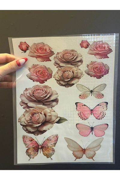 Gönülden Tasarım TRANSFER DE IMPRIMARE FLORI FLORIȚĂLE CU FIER DE FIERDĂ ARMĂ 24X19 CM