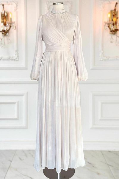 TRENDTESETTÜR Women's Ecru Stone Collar Evening Dress t 6063