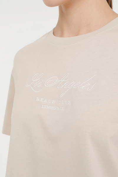 lumberjack Παιχνίδι Kadın Bej Yuvarlak Yaka Tişört