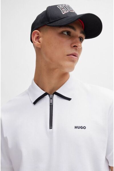 HUGO Cotton Regular Fit Zippered Polo Neck t Shirt Men's Polo Neck t Shirt 50511721 100