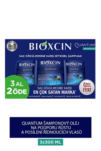 Bioxcin Kvantový šampon Koupit 3 Zaplaťte 2 pro mastné vlasy 3x300 ml - Šampon pro vypadávání vlasů pro jemné vlasy