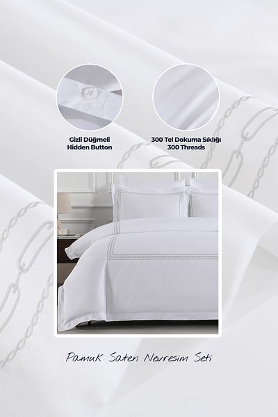Evlen Home Collection Σετ Παπλωματοθήκη King 100% Βαμβακερό Σατέν 6 Τεμάχια Κρεμ Λευκό