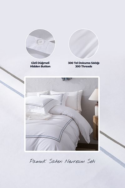 Evlen Home Collection 300 Tc King 100% βαμβακερό σατέν κεντημένο σετ παπλωματοθήκης King Size 6 τεμαχίων Luxury Cream Echo