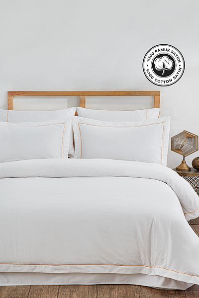 Evlen Home Collection 300 Tc King Σετ Παπλωματοθήκη από βαμβακερό σατέν Battal Double 6 τεμαχίων Κρέμα Off White Secret