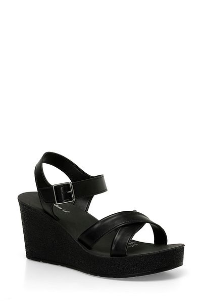 Polaris 317257Z 4FX Black Women's Wedge Heel Sandals