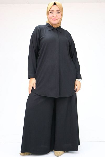 Eslina 47073 Σετ Μαύρο Ζαρωμένο Παντελόνι Plus Size