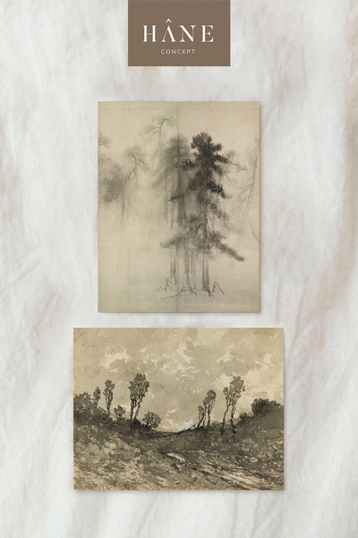 Hane Concept 2'li Karakalem Poster Seti, Sanatsal Baskı, Galeri Duvarı, Avrupa Evi Tarzı Baskı