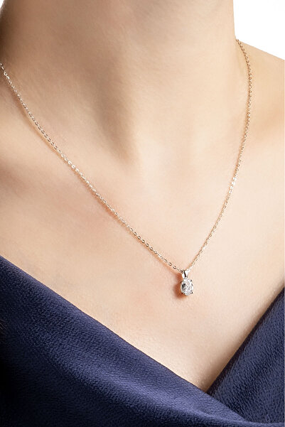 So CHIC... Oval Kesim 18 Ayar Beyaz Altın Kaplama 45 Cm Gümüş Kolye