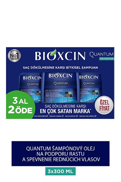 Bioxcin Quantum Shampoo Kúpiť 3 Zaplaťte 2 pre mastné vlasy 3x300 ml - Šampón na vypadávanie vlasov pre jemné vlasy