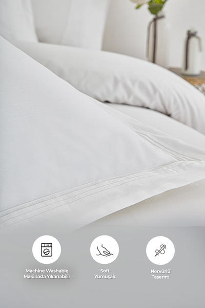 Evlen Home Collection 300 Tc King Cotton Satin Ribbed Duvet Cover Set Battal Double 6 Piece Cream Off White Stella