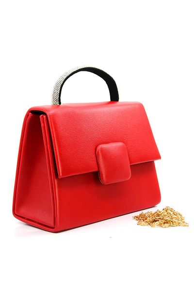Çanta Sepetim Women's Silvery Buckle Detailed Portfolio Evening Bag with Stone Handle