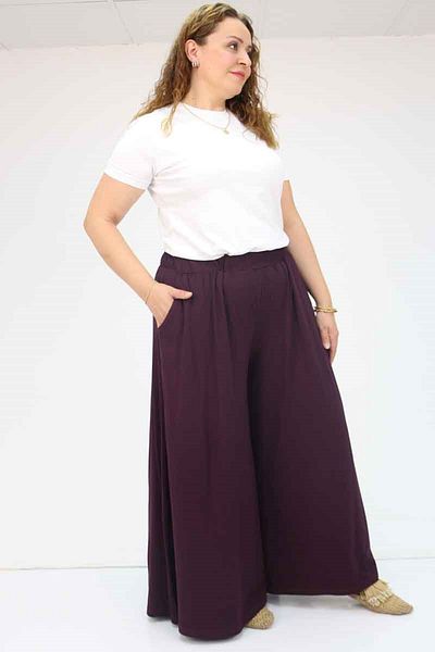Eslina 49003 Plus Size Elastic Waist Combed Cotton Skirt Trousers - Purple