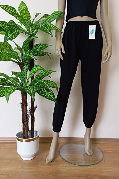 Black Solid Color Lycra Soft Leg Elastic Combed Cotton Pajamas Bottom