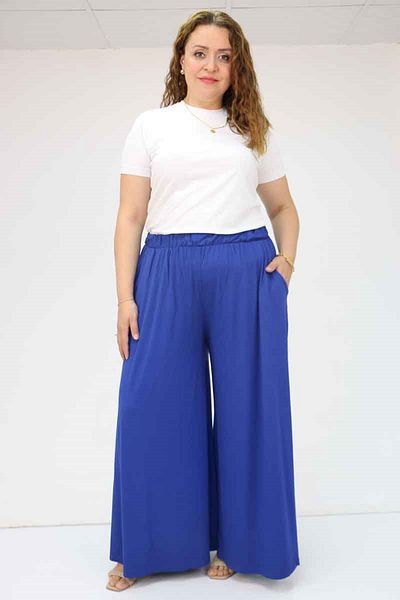 eslamood 49003 Large Size Indigo Combed Skirt - Elastic Waist Trousers