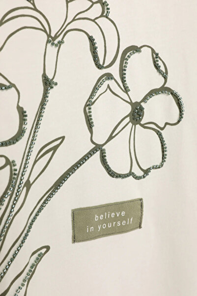 Quzu Life Is Good Print and Beading Detail T-Shirt