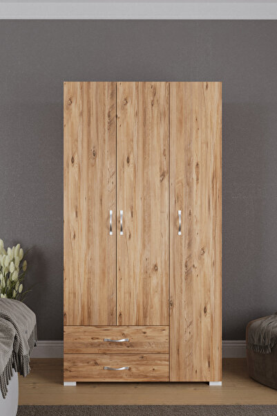 AYMOBSAN Mavera 3  Kapaklı 2 Çekmeceli Gardrop, Atlantik Çam, 90 cm