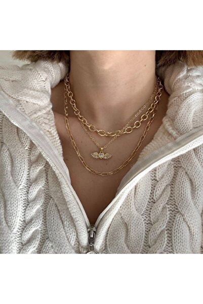 Moonjy طقم قلادة ذهبية مكون من 3 قطع مع أشكال قلب وجنزير من الفولاذ - درع الم...