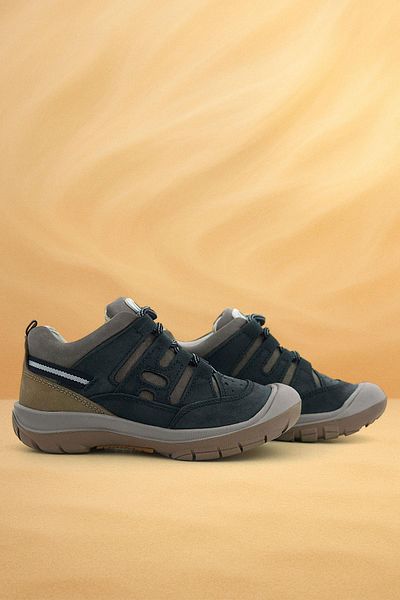 Rakerplus Genuine Leather Navy Blue Sand Laced Children's Outdoor Shoes
