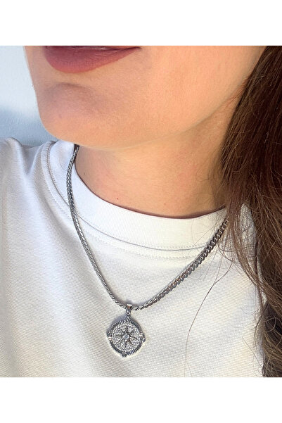 LYRA OFFİCİAL قلادة سلسلة بوصلة فضية اللون