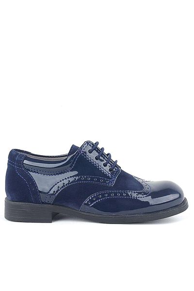 Rakerplus Titan Patent Leather Laced Navy Blue Suede Classic Boys' School Shoes