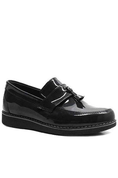 Rakerplus Pantofi de scoala pentru copii Loafer din piele lacuita neagra