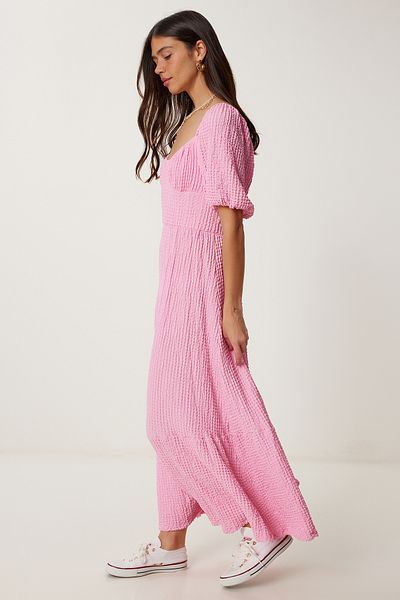 Lovelyİstanbul Καλοκαιρινό πλεκτό φόρεμα με λαιμόκοψη Sweetheart Pink Lub0010