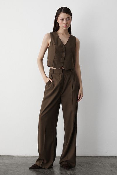 Laluvia Brown Linda Vest Pantolono Set - 8479