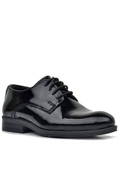 Rakerplus Pantofi de scoala pentru copii Oxford cu siret din piele lacuita neagra
