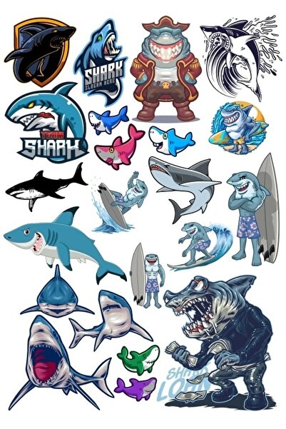 Reysa Tasarım مجموعة ملصقات القرش مكونة من 16 قطعة للهاتف والكمبيوتر اللوحي و...