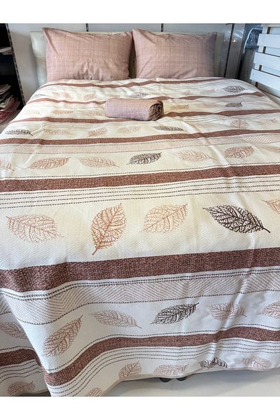 ŞENER HOME Leaf Patterned Sheet with Elastic Double Pique Set