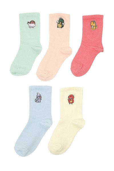 Polaris Dino Nks 5 Li Skt-G 4Pr Multicolored Girl's Sock Socks