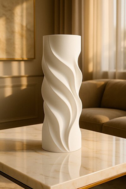 Home BEYAZ SPİRAL MODERN DEKORATİF VAZO - 3D TASARIM KABARTMALI MİNİMALİST EV AKSESUARI