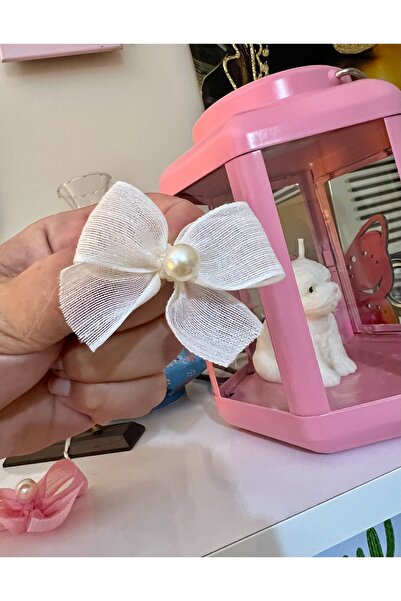 Light of Love Pearl Detailed Cream Linen Ribbon Ready Bow - 20 Pieces